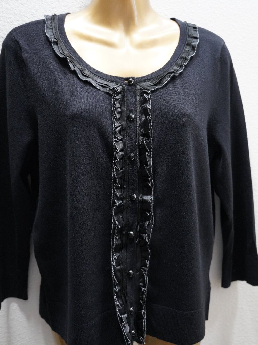 White House Black Market Ruffle Trim Cardigan size L